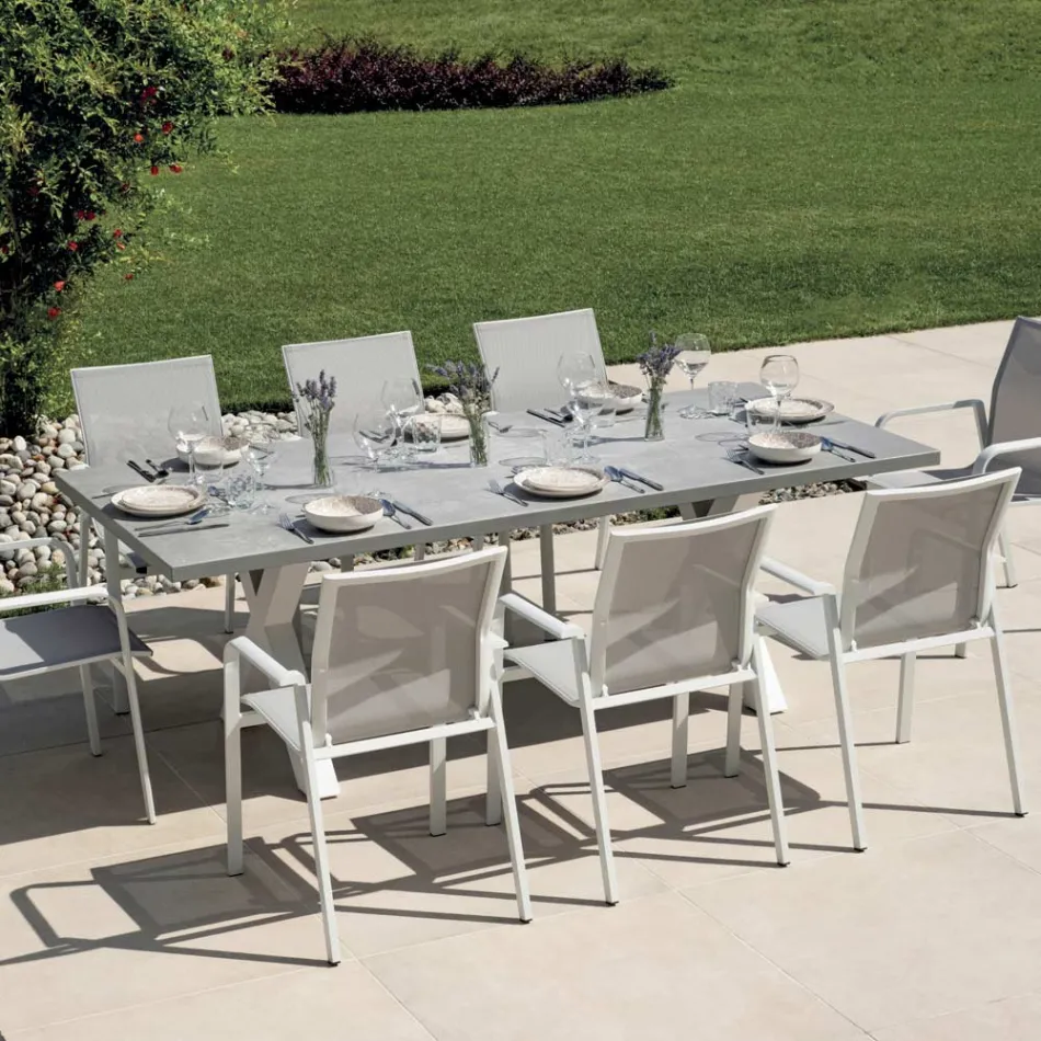 Masă de grădină dreptunghiulară din aluminiu și rășină gri - Nuvia Viadurini