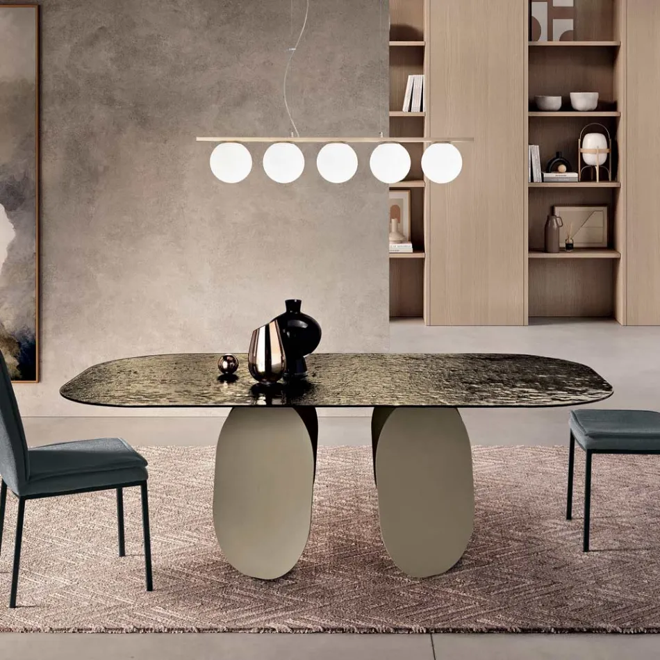 Masă dreptunghiulară din sticlă ciocănită - spate argintiu, fabricată în Italia - Almo Viadurini