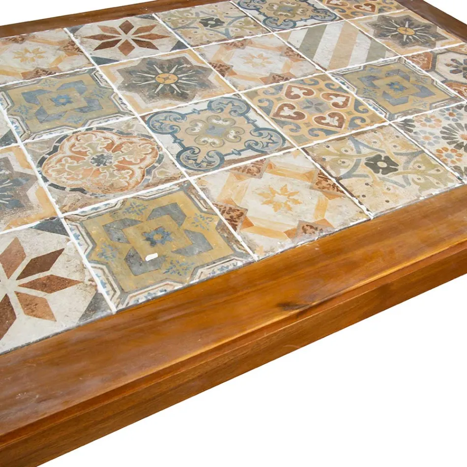 Masă dreptunghiulară din lemn de salcâm și blat ceramic - tehnic Viadurini