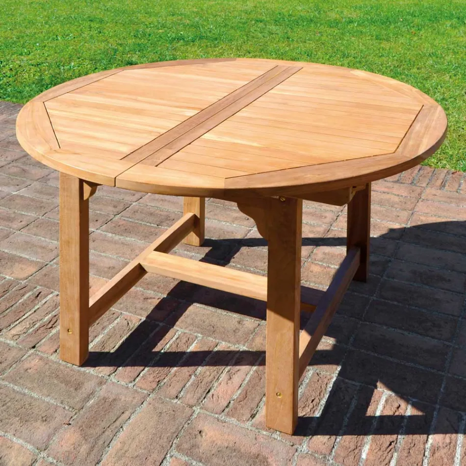 Masa Rotunda Exterioara Extensibila pana la 170 cm Din Teak - Armonia Viadurini