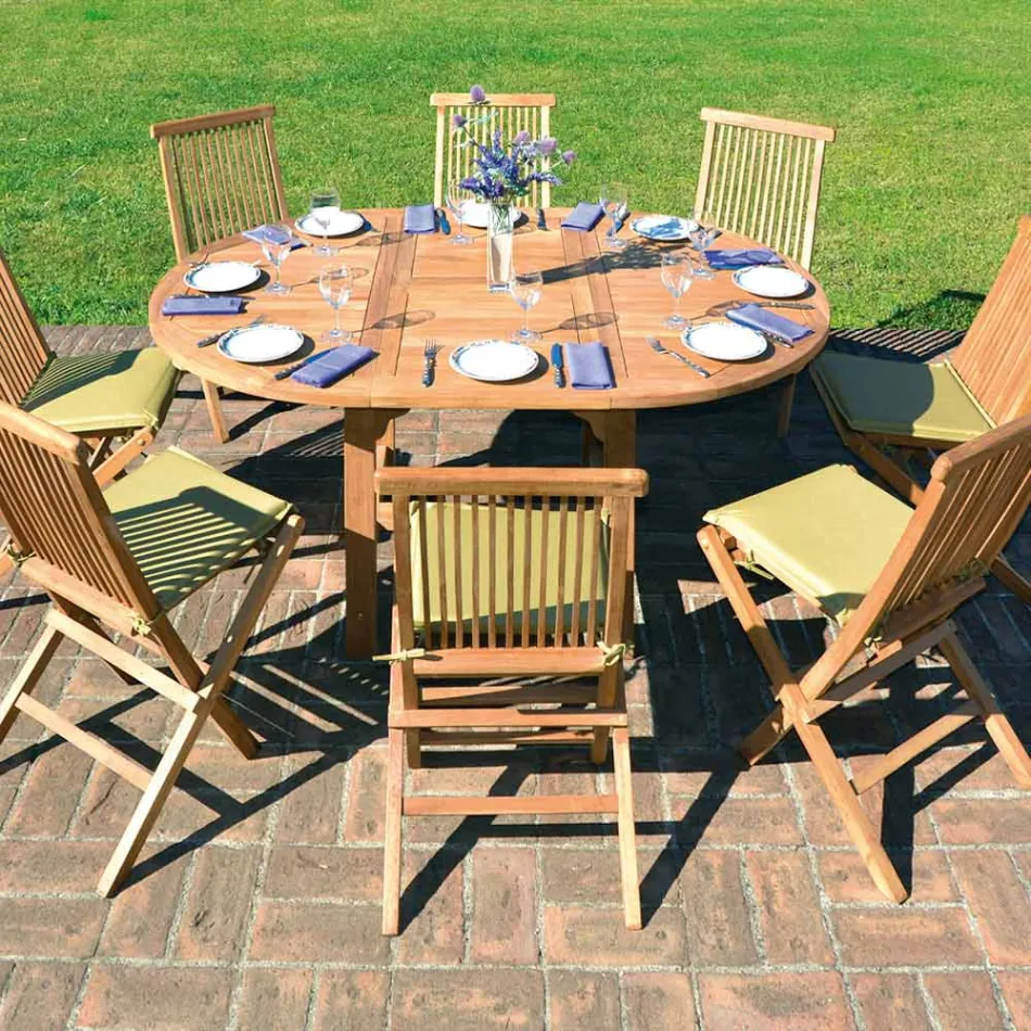 Masa Rotunda Exterioara Extensibila pana la 170 cm Din Teak - Armonia Viadurini