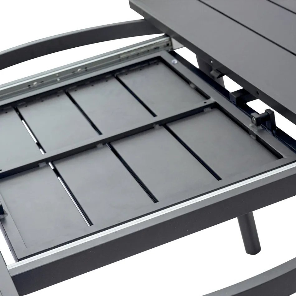 Masă rotundă extensibilă din aluminiu antracit (170 cm) - Rivara Viadurini