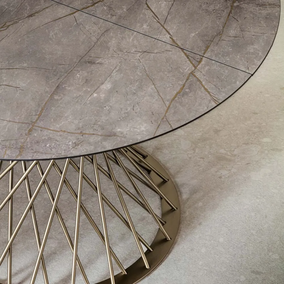 Masă rotundă extensibilă până la 170 cm din metal și HPL - Sorriso Viadurini