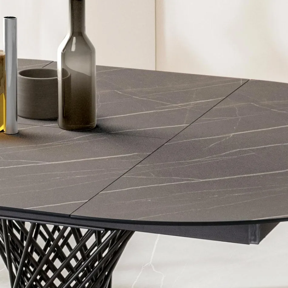 Masă rotundă extensibilă până la 170 cm din metal și HPL - Sorriso Viadurini