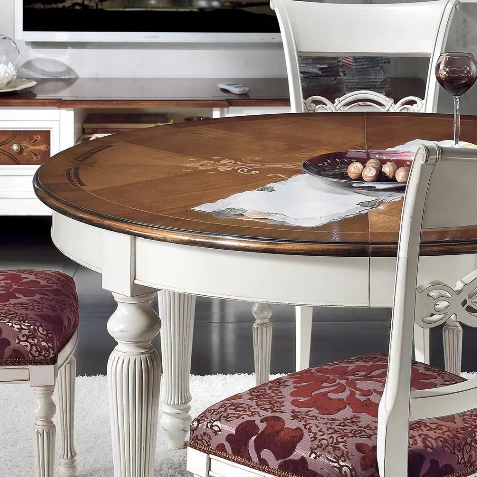 Masa rotunda extensibila cu incrustatie si 4 scaune Made in Italy - Alite Viadurini