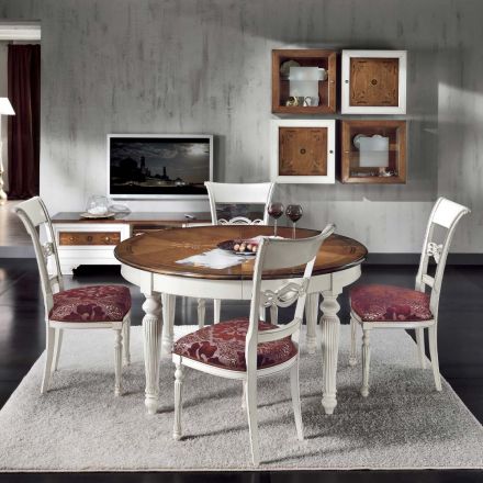 Masa rotunda extensibila cu incrustatie si 4 scaune Made in Italy - Alite Viadurini