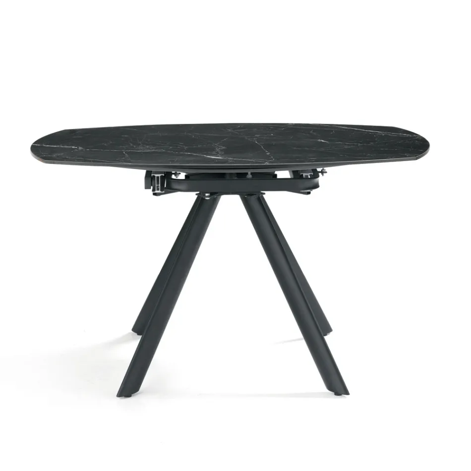 Masă rotundă extensibilă din piatră sinterizată cu efect de marmură - Portico Viadurini