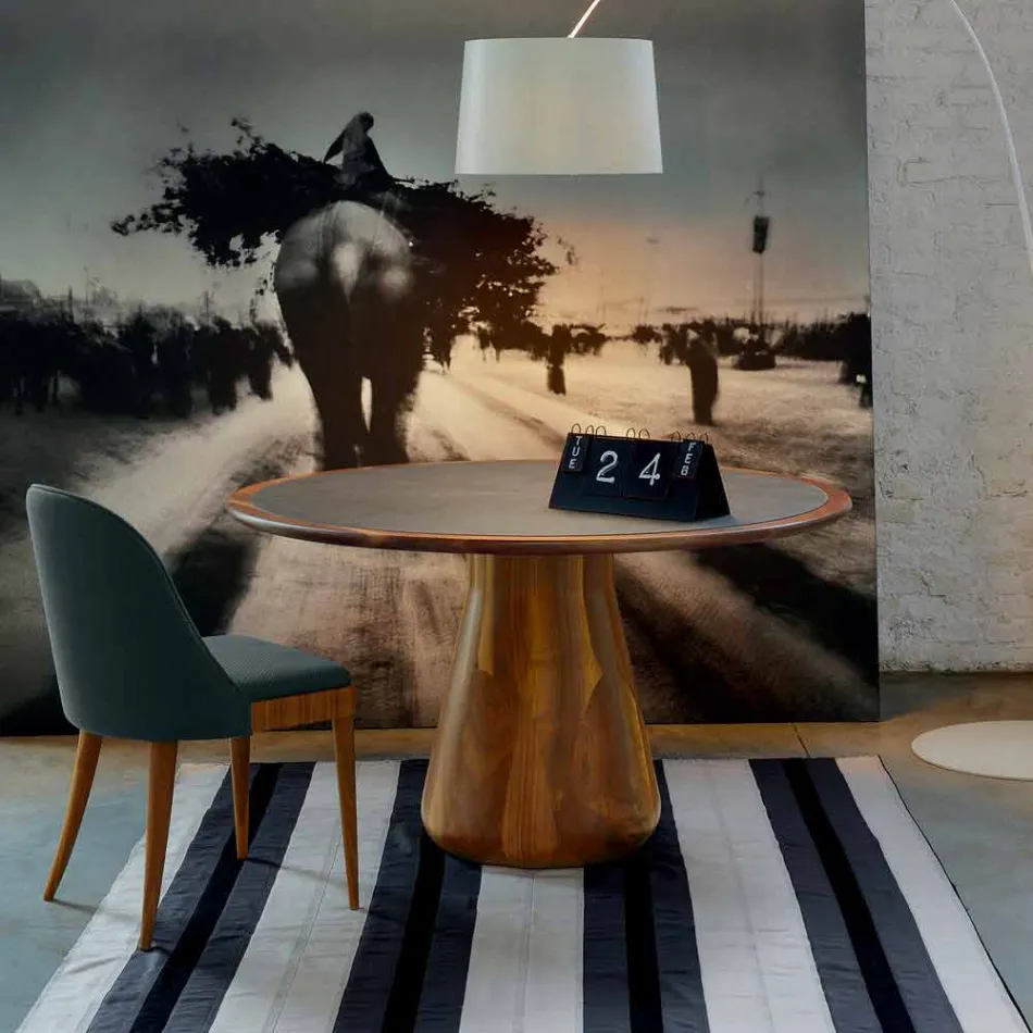 Masa rotunda cu lemn masiv de nuc naturale de top, Charles Viadurini