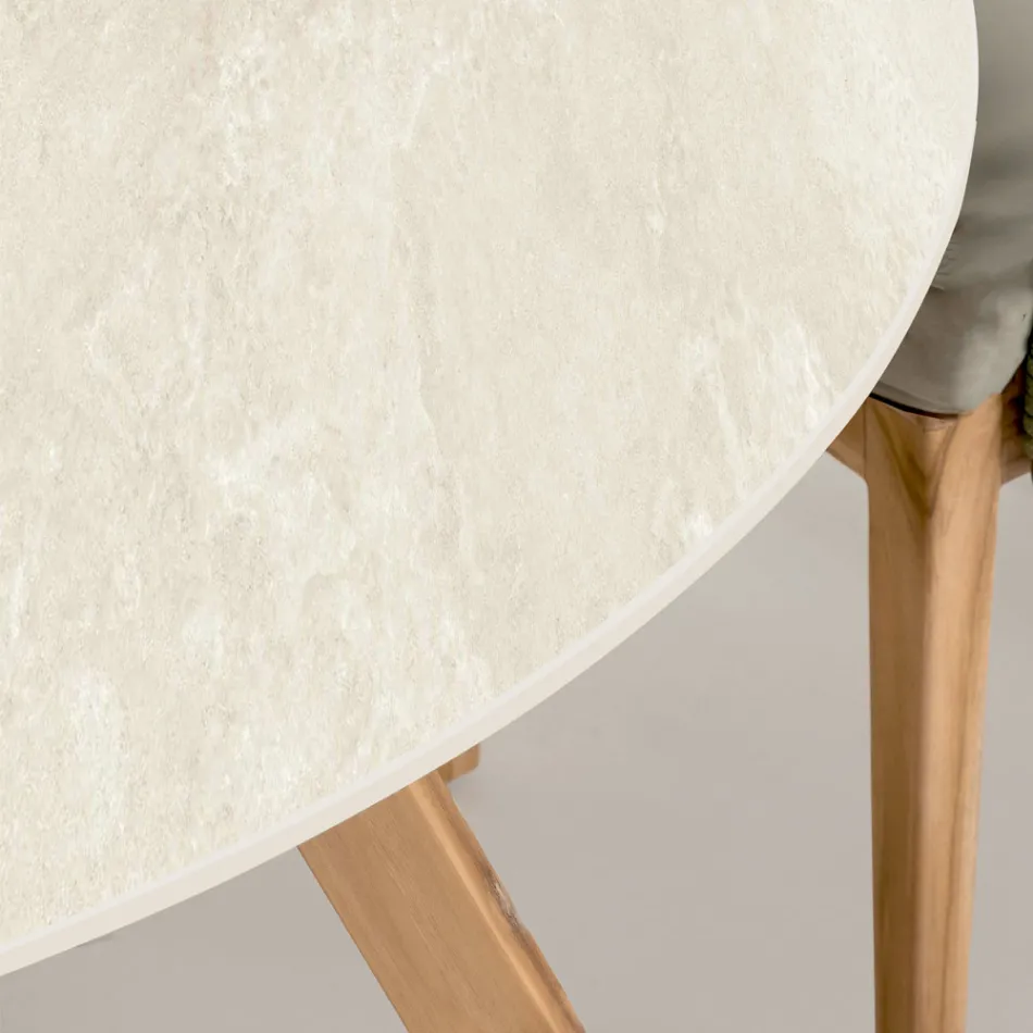 Masa rotunda de exterior din ceramica Chianca de la Ostuni Made in Italy - Pegaso Viadurini