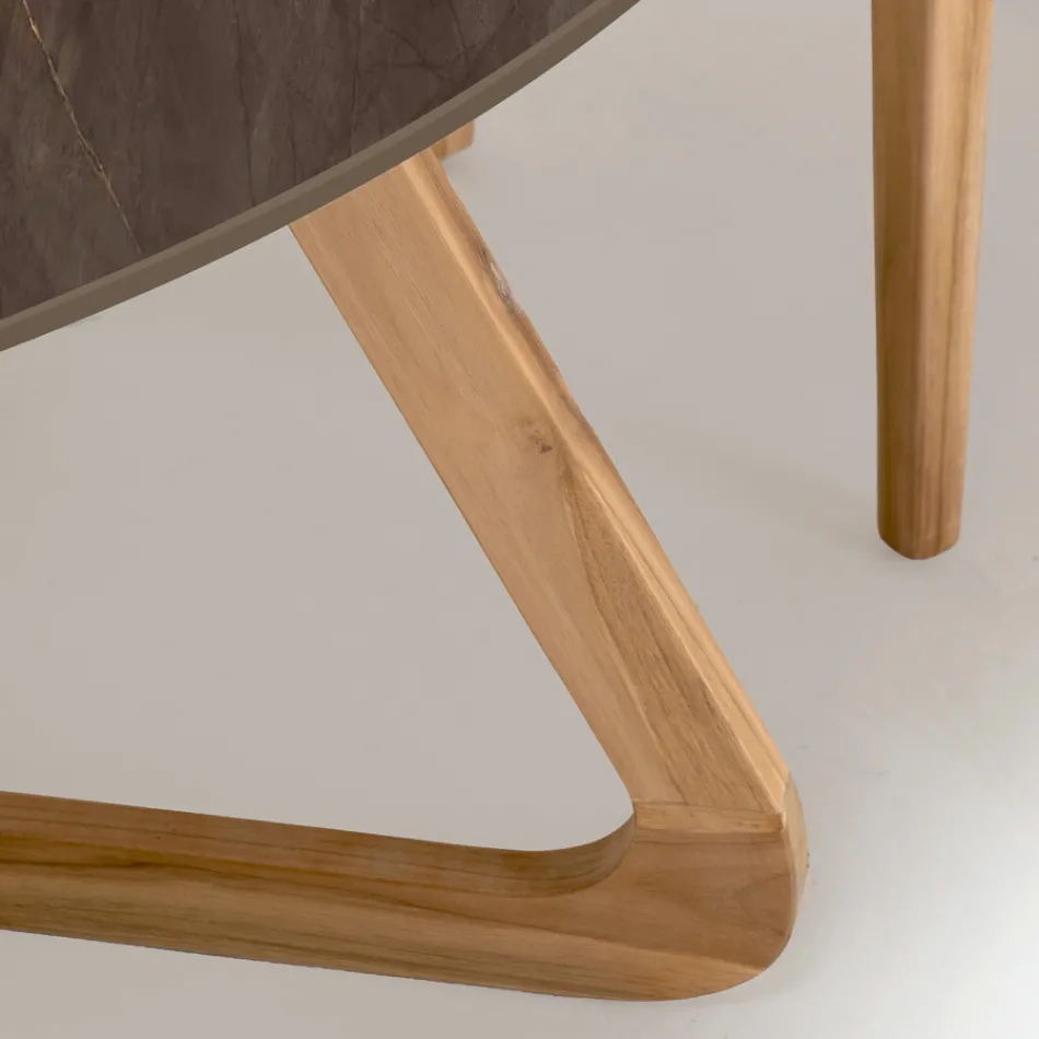 Masa rotunda de exterior din ceramica maro Pulpis Fabricata in Italia - Pegaso Viadurini