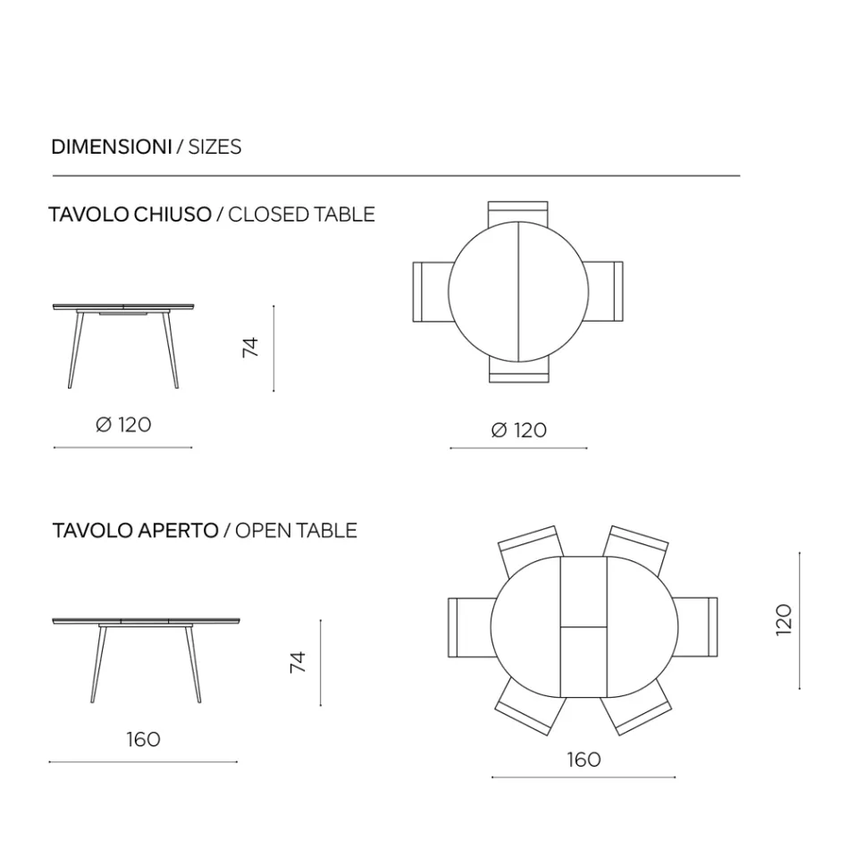Masă rotundă cu șase locuri, blat din MDF și bază metalică - Croma Viadurini