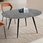 Masă rotundă cu șase locuri, blat din MDF și bază metalică - Croma Viadurini