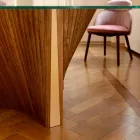 Masă rotundă de design din sticlă și frasin uleiat Made in Italy - Madame Viadurini