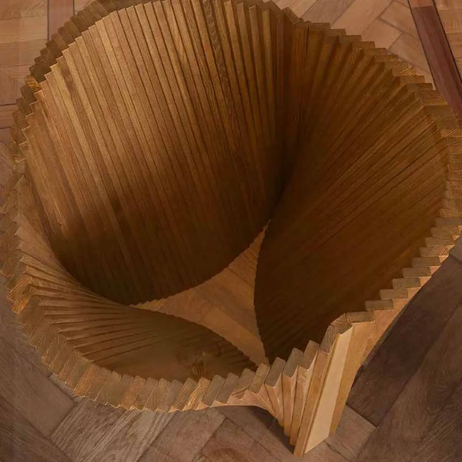 Masă rotundă de design din sticlă și frasin uleiat Made in Italy - Madame Viadurini