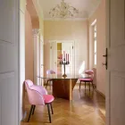 Masă rotundă de design din sticlă și frasin uleiat Made in Italy - Madame Viadurini