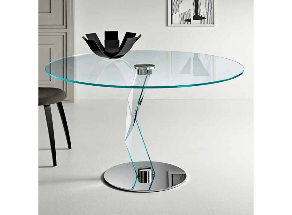 Masă rotundă de design modern din sticlă extra-transparentă realizată în Italia - Akka Viadurini