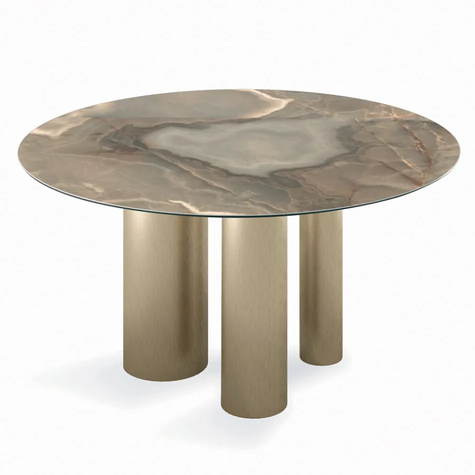 Masa Rotunda Fixa cu Blat Ceramic Made in Italy - Foarfece Viadurini