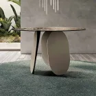 Masă rotundă din sticlă ciocănită cu spate argintiu, fabricată în Italia - Almo Viadurini