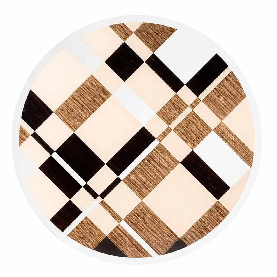 modeno Masa rotunda cu blat de sticla si lemn incrustatii Ozzy Viadurini