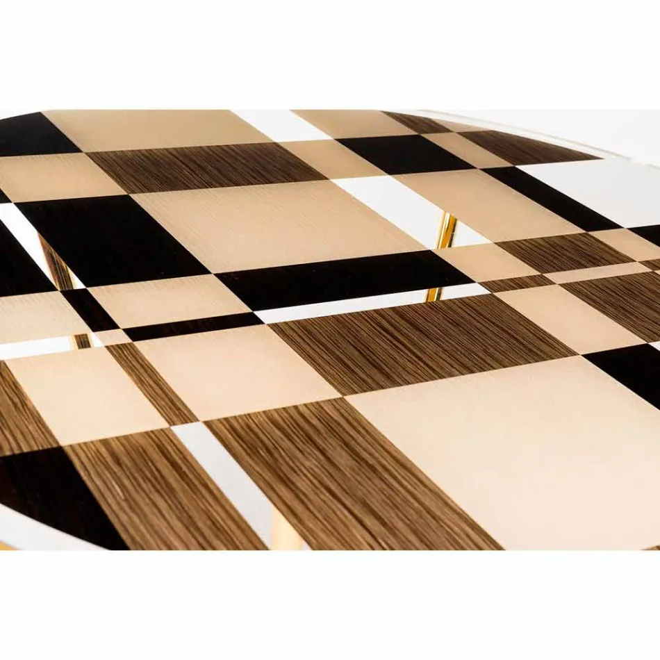 modeno Masa rotunda cu blat de sticla si lemn incrustatii Ozzy Viadurini