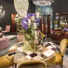 modeno Masa rotunda cu blat de sticla si lemn incrustatii Ozzy Viadurini