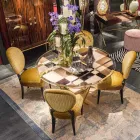 modeno Masa rotunda cu blat de sticla si lemn incrustatii Ozzy Viadurini