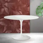 Masă rotundă Saarinen Tulip, înălțime 74 cm, ceramică Florim, alb mat - stacojiu Viadurini