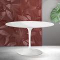 Masă rotundă Saarinen Tulip, înălțime 74 cm, ceramică Florim, alb mat - stacojiu