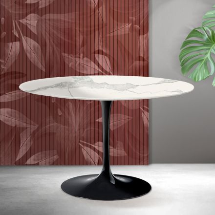 Masă rotundă Saarinen Tulip, H 74 cm, din ceramică mată Florim Statuario - Stacojiu Viadurini