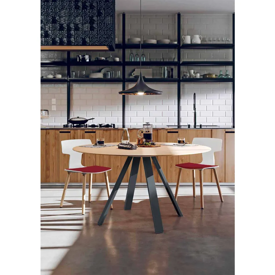 Masă rotundă din metal și MDF Made in Italy - Cornelius Viadurini