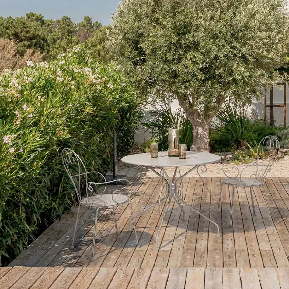 Masa rotunda de gradina in stil Shabby Chich din otel vopsit - Enchantment Viadurini
