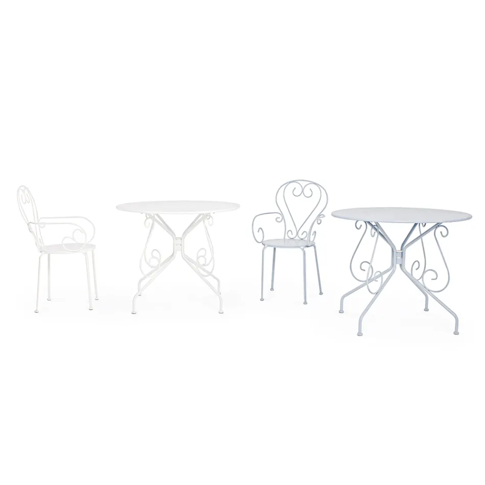 Masa rotunda de gradina in stil Shabby Chich din otel vopsit - Enchantment Viadurini