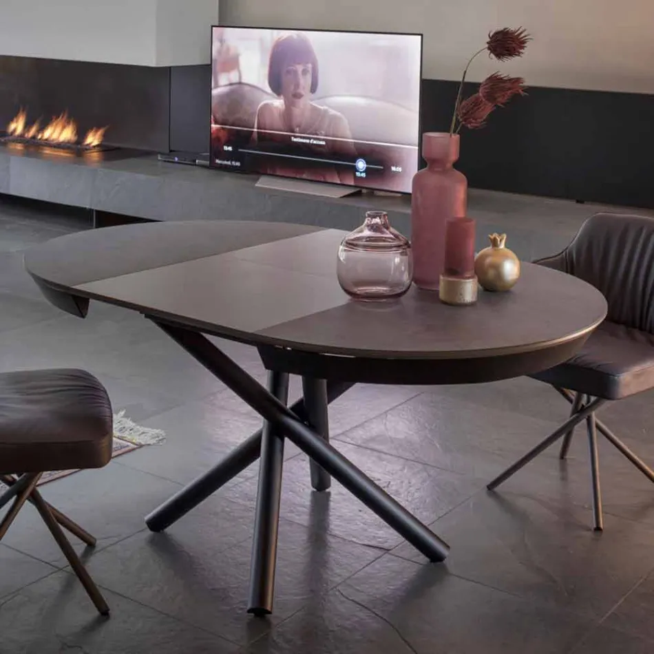 Masă rotundă de masă extensibilă până la 165 cm cu blat din ceramică - Pistolero Viadurini