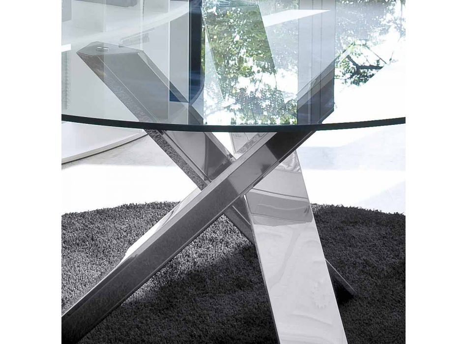 Masă rotundă de design d.120 top de sticlă realizată în Italia Cristal Viadurini