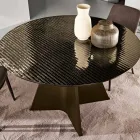 Masă rotundă din sticlă cu dungi argintii pe spate, în două dimensiuni, fabricată în Italia - Armon Viadurini