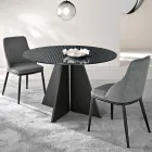 Masă rotundă din sticlă cu dungi argintii pe spate, în două dimensiuni, fabricată în Italia - Armon Viadurini
