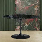 Masă Eero Saarine Tulip H 73 cu blat rotund din marmură Verde Alpi Viadurini