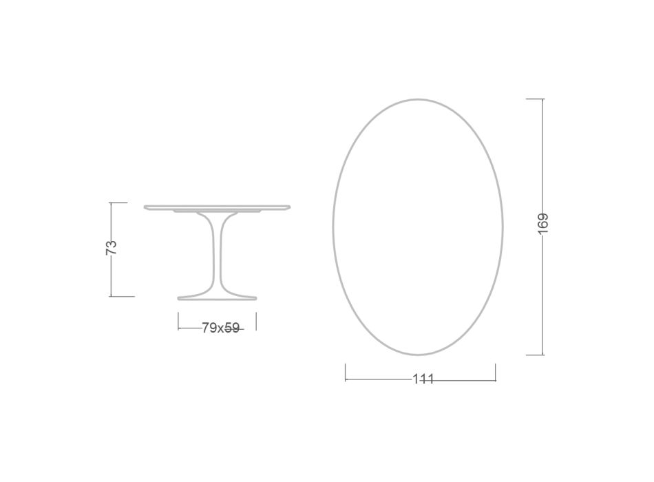 Masa lalea Eero Saarine H 73 ovala din ceramica Invisible Select Made in Italy - Stacojiu Viadurini