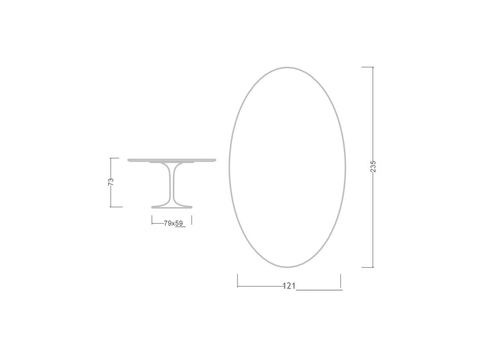 Masa lalea Eero Saarine H 73 ovala din ceramica Invisible Select Made in Italy - Stacojiu Viadurini