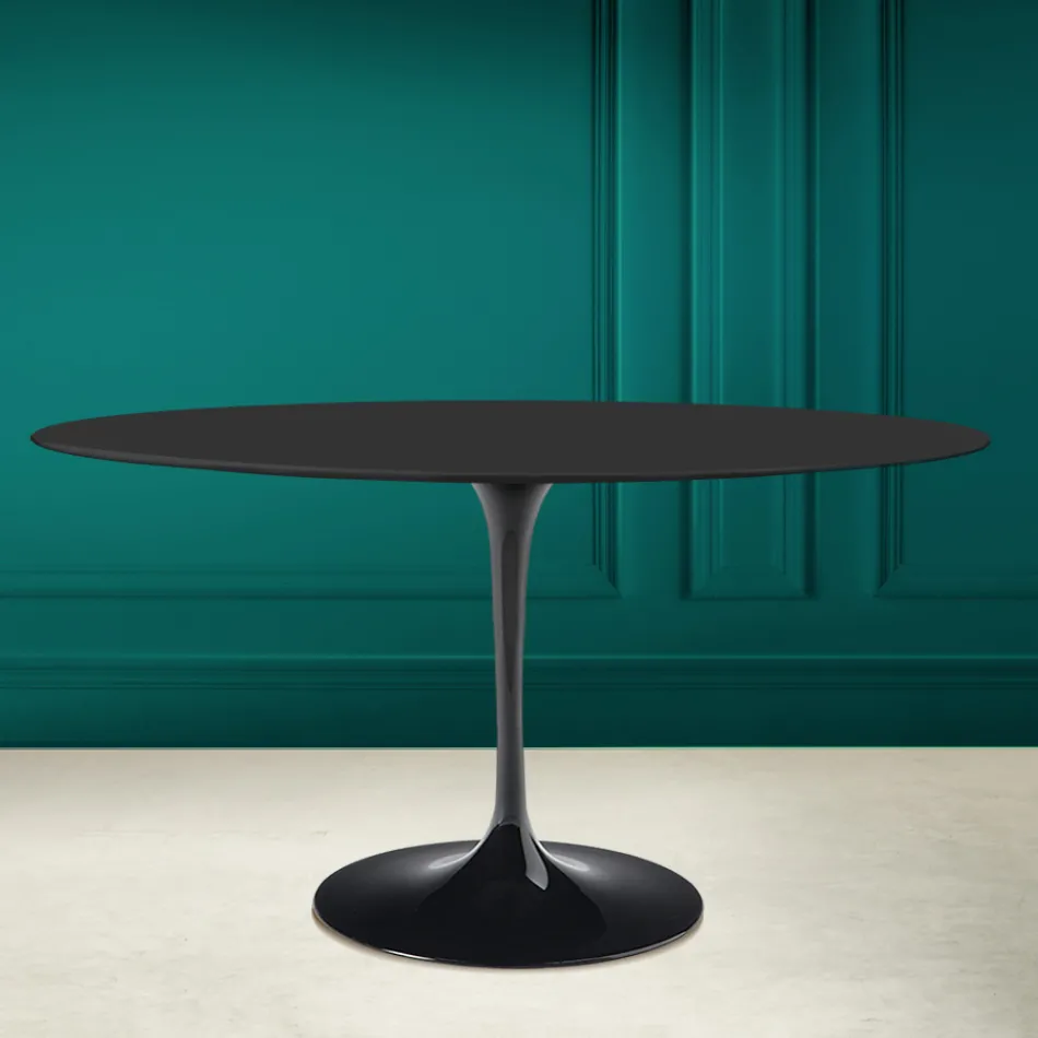 Tulip Table Eero Saarine H 73 Oval din ceramică Noir Soft Made in Italy - Scarlet Viadurini