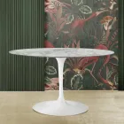 Masă Eero Saarinen Tulip H 73 cu blat oval din marmură Arabescato Made in Italy - Scarlet Viadurini