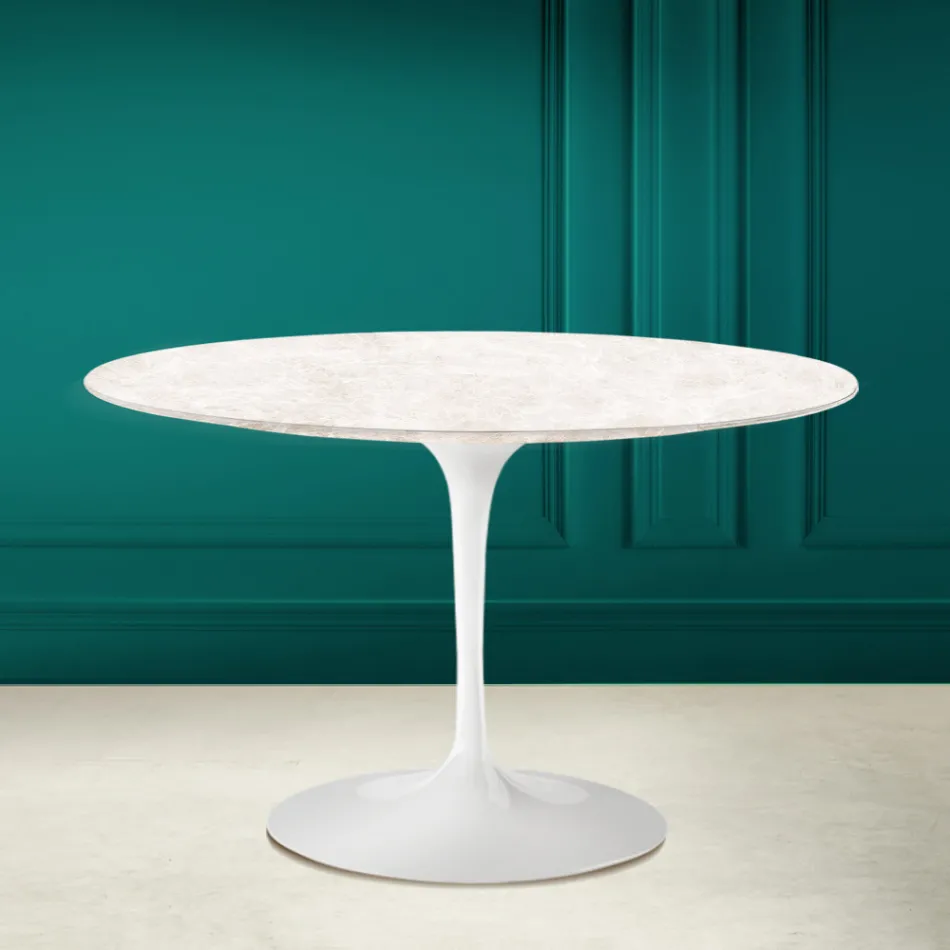 Tulip Table Eero Saarinen H 73 în Diamond Cream Ceramic Made in Italy - Scarlet Viadurini