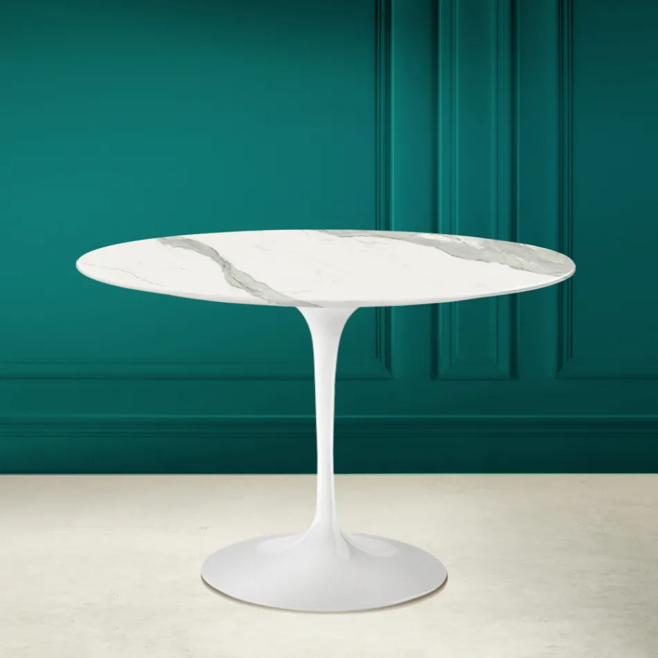 Tulip Table Eero Saarinen H 73 în Statuario Full Vein Ceramic Made in Italy - Scarlet Viadurini