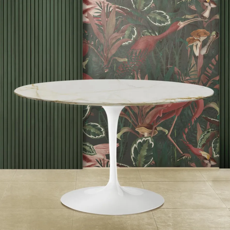 Eero Saarinen H 73 Masă Tulip în aur Caracatta Marmură Made in Italy Viadurini