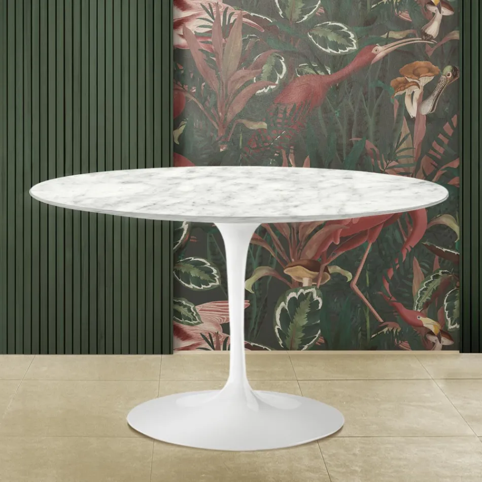 Masă Tulip Eero Saarinen H 73 din marmură Carrara Made in Italy Viadurini