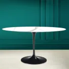 Masă Tulip Eero Saarinen H 73 Oval din ceramică Calacatta Michelangelo Viadurini