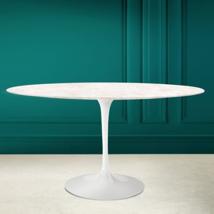 Masa Lalele Eero Saarinen H 73 Oval din Ceramic Diamond Crem Made in Italy - Stacojiu Viadurini