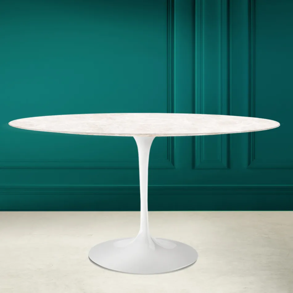 Măsuță Tulip Eero Saarinen H 73 ovală din ceramică Diamond Cream Made in Italy - Scarlet Viadurini