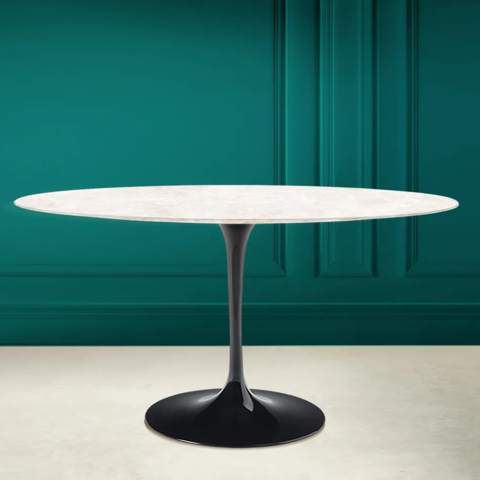 Măsuță Tulip Eero Saarinen H 73 ovală din ceramică Diamond Cream Made in Italy - Scarlet Viadurini