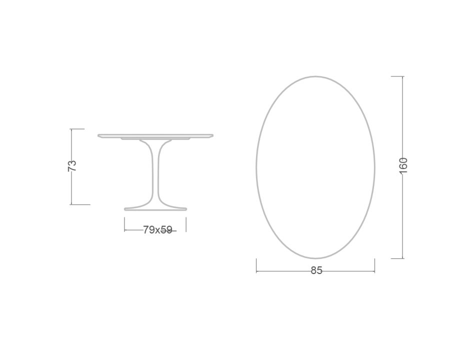 Masa Lalele Eero Saarinen H 73 Ovala din Ceramica Entzo Made in Italy - Stacojiu Viadurini